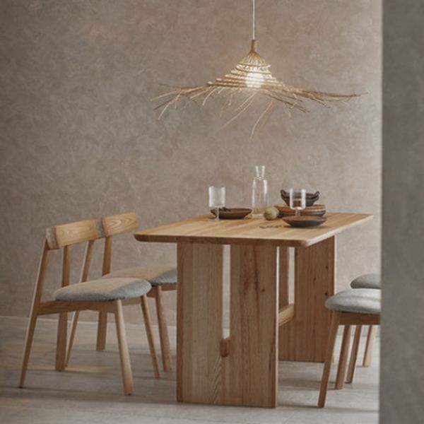 Modern Rectangle Trestle Dining Table Natural Ash Wood Table