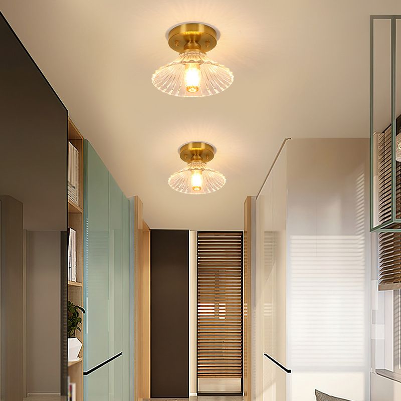 1-Light Modern Style Flush Mount Glass Ceiling Light in Gold for Aisle