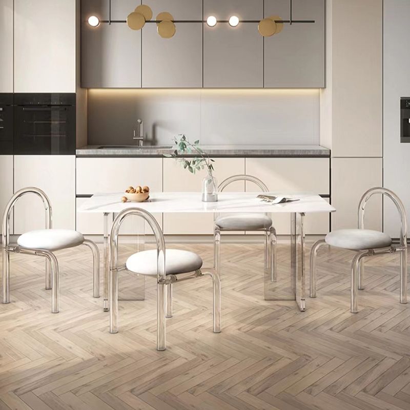 Simplicity Style Dinette Table Stone Rectangle Dining Room Table in White