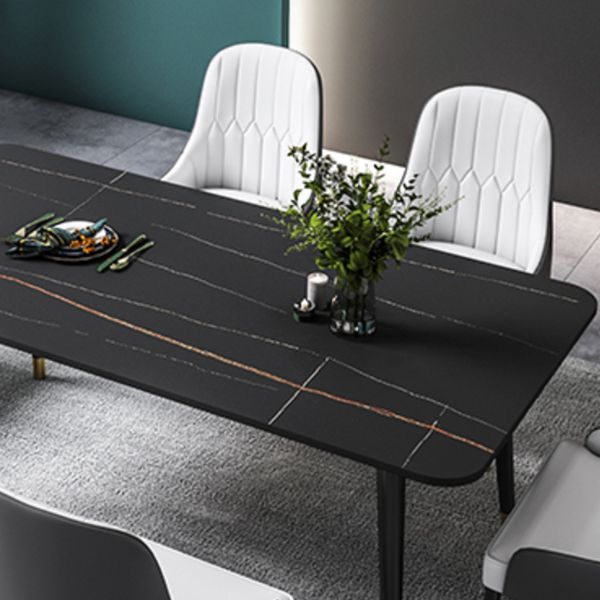 Black Rectangle Dining Table Set 1/2/5/7 Pieces Stone and Metal Dinette Set