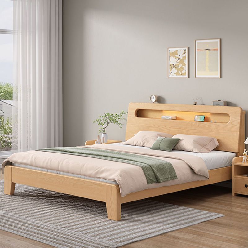Contemporary Standard Bed Solid Wood Storage Panel Bed with Headboard