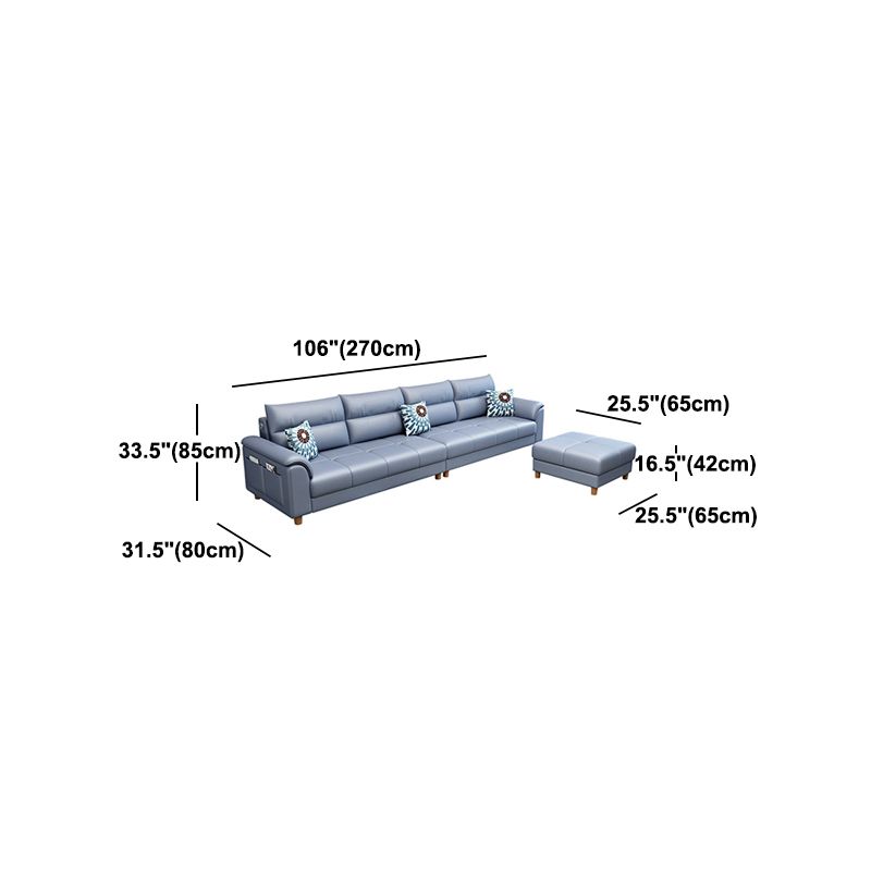 Scandinavian Blue Faux Leather Pillow Top Arm Sofa/Sectionals with Wear-Resistant