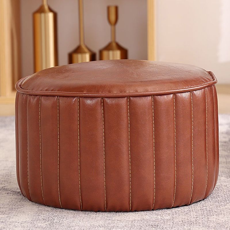 Modern Pouf Ottoman Faux Leather Upholstered Solid Color Cylinder Shape Ottoman