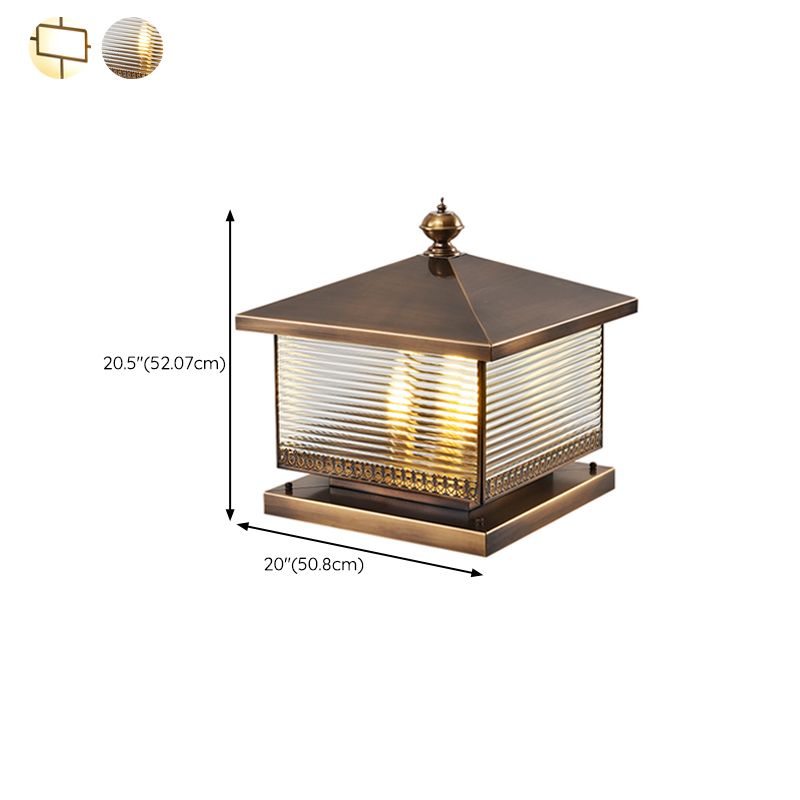 Square Shape Metal Pillar Lamp Modern Style Waterproof Outdoor Light in Bronze