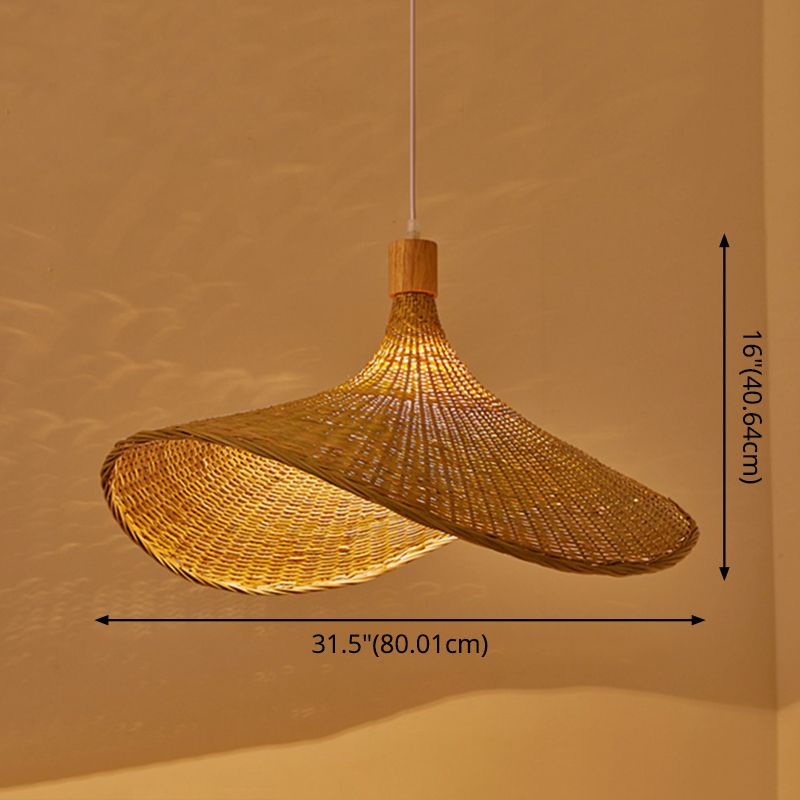 Beige Hut Form Suspension Anhänger Licht zeitgenössischer Stil Rattan Anhänger Beleuchtung
