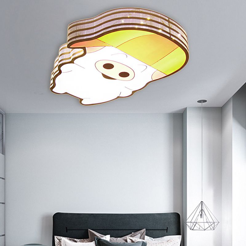 Cartoon Lovely Flush Mount Light Acrylic Metal White LED Ceiling Lamp for Game Room Kid Bedroom