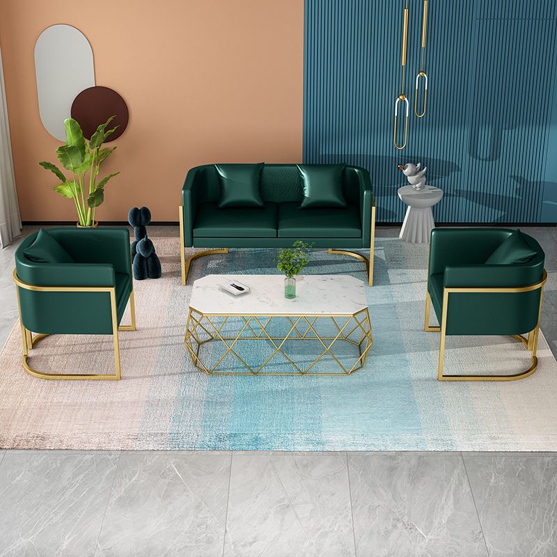 Modern Tuxedo Arm Sofa in Gray/White/Green, Leather Sofa with Pillow