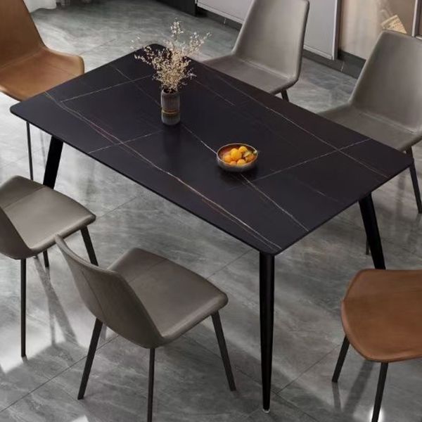 Meubles modernes en pierre frittée de table à manger de rectangle avec la base métallique