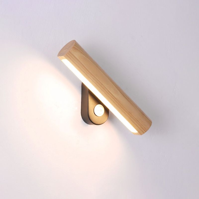 Rotatable Tube Bedside Wall Mount Light Wood 8.5"/12.5" Wide LED Simple Wall Lamp Fixture in Warm/White Light