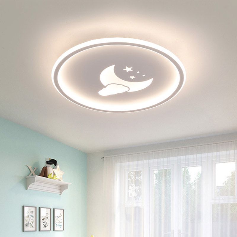 Contemporary Round Acrylic Ceiling Light Fixture Led Flushmount with Moon and Star Pattern in Pink/White