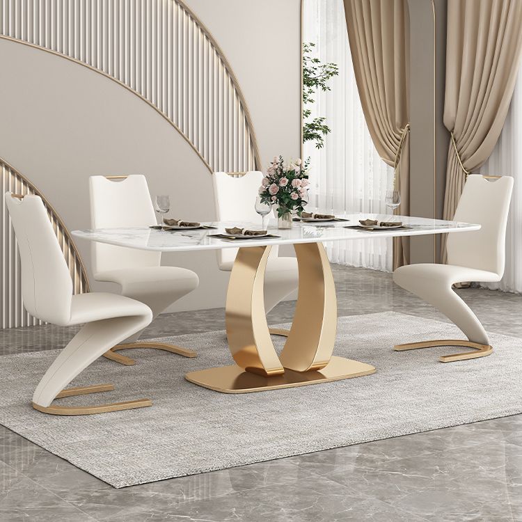 Mesa de comedor de lujo tradicional Mesa de comedor rectangular de piedra sinterizada con marco dorado