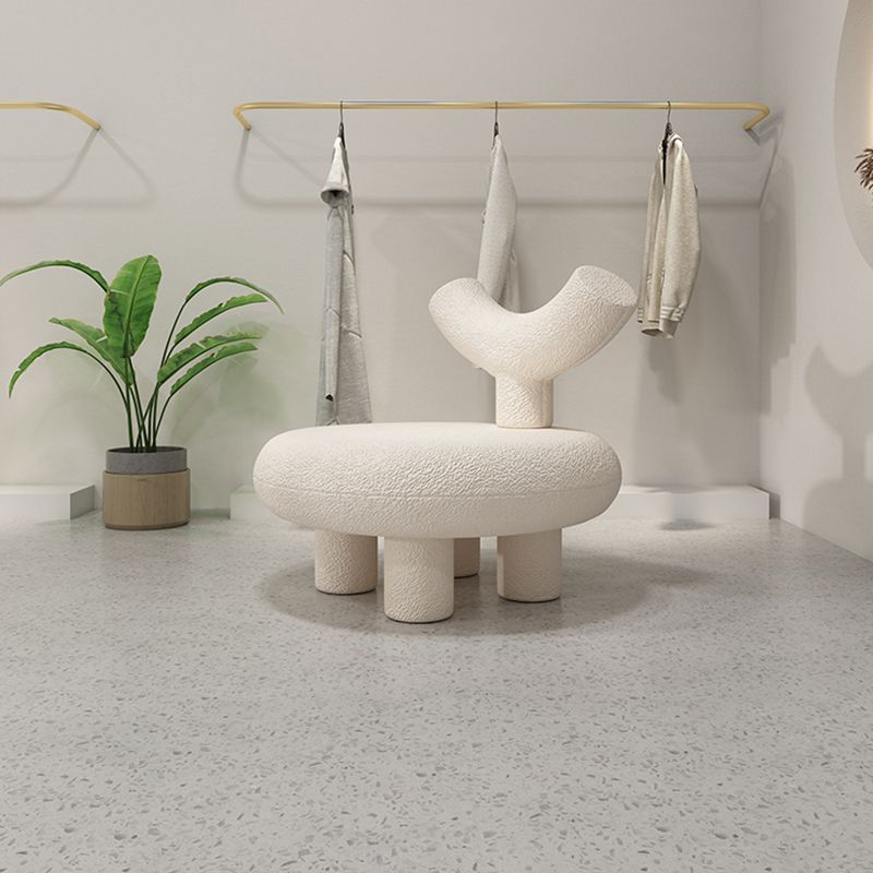 Scandinavian White Wool Parsons Chair with Fixed Back and 4 Legs