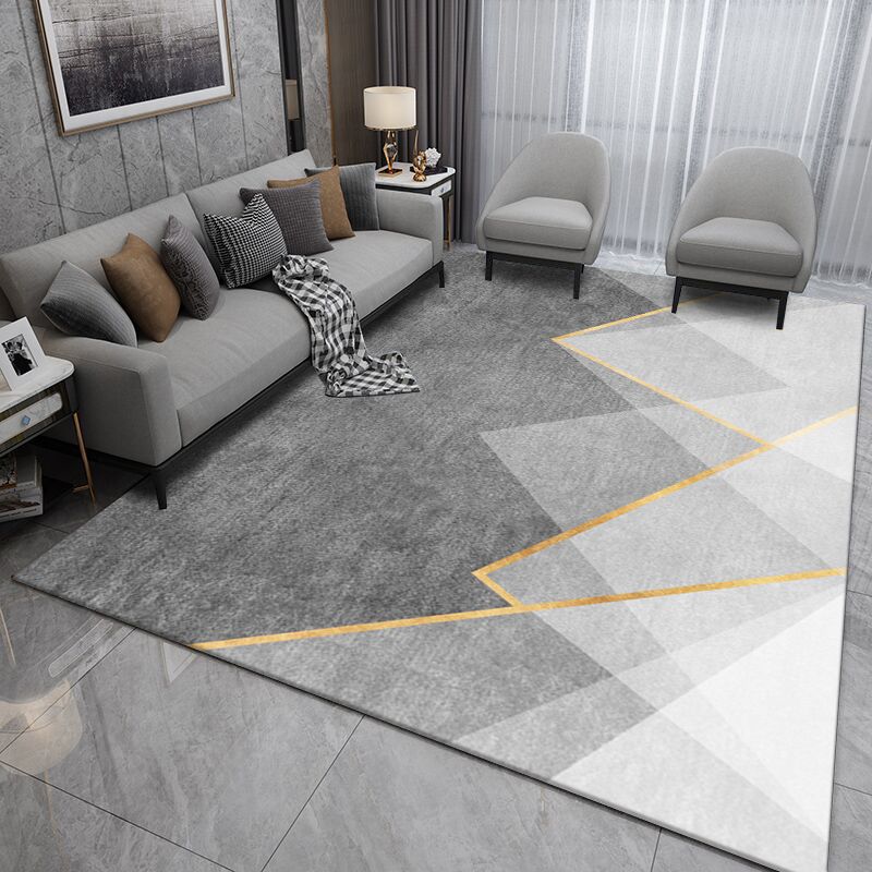 Grey Tone Casual Indoor Rug Polyester Splicing Print Rug Non-Slip Backing Indoor Rug for Living Room