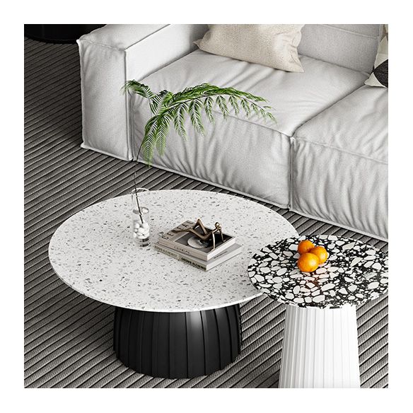 Round Terrazzo Pedestal Coffee Table Modern 2 Bunching Cocktail Tables