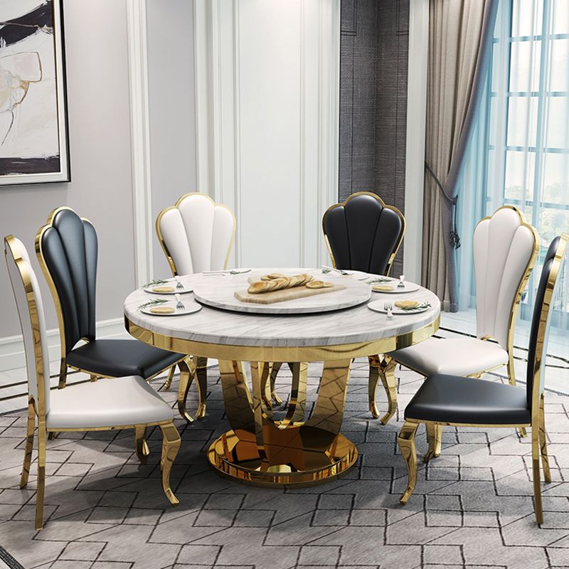 Marble Dining Table Luxury Style Single Pedestal Base Round Table for Dining Room