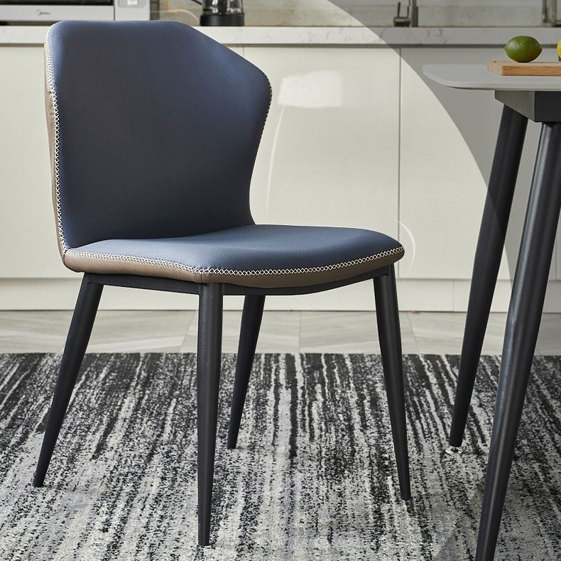 Minimalist Black Solid Back Dining Side Chair Metal Upholstered Dining Side Chair