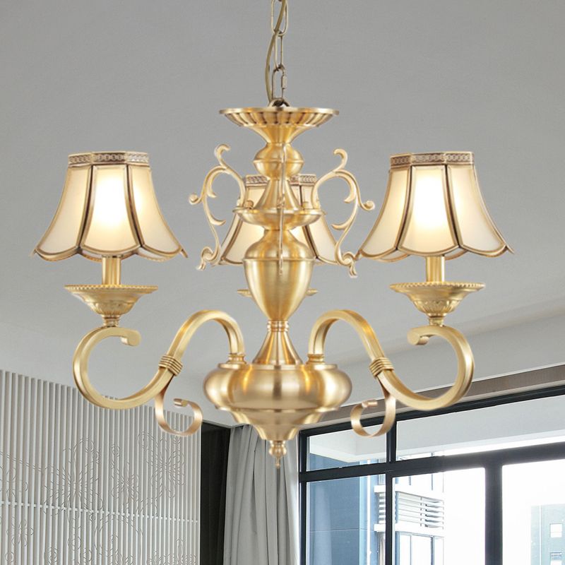 Frosted Glass Scalloped Chandelier Light Traditional 3/5 Lights Living Room Hanging Ceiling Lamp