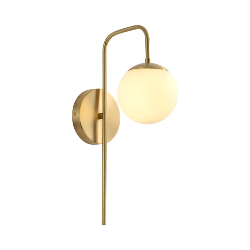 Sphere Wall Mounted Lamp Minimal Frosted Glass 1 Bulb White Sconce Lighting with Gold Gooseneck Arm