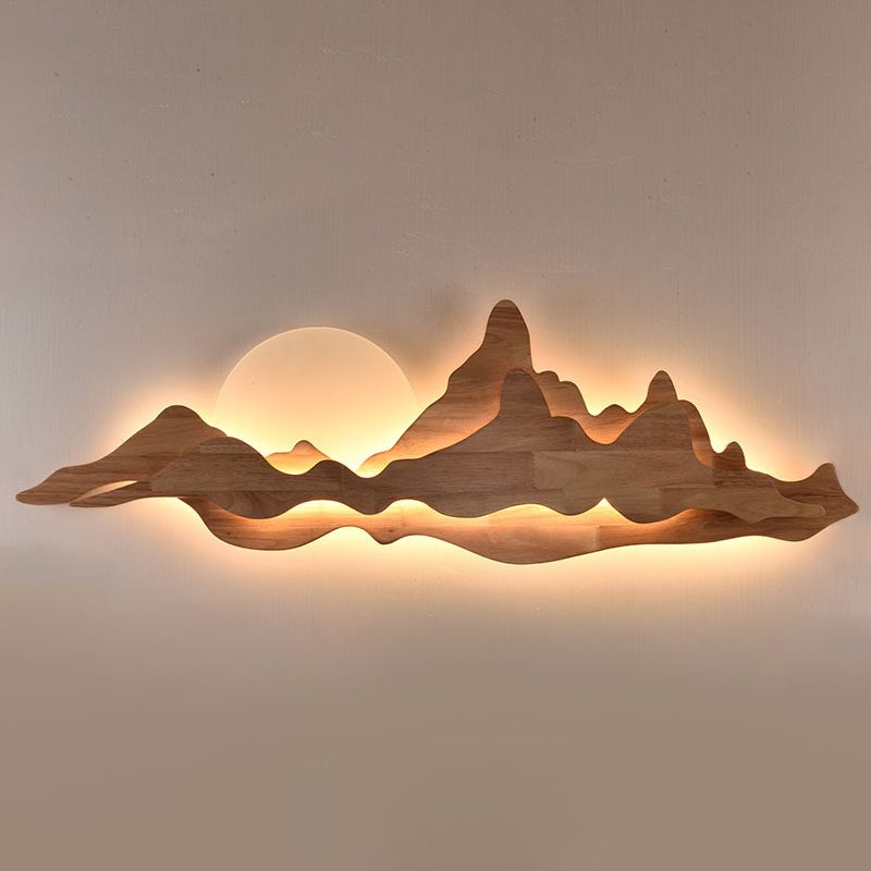 Contemporary Mountain Wall Mounted Lights Wood Flush Mount Wall Sconce for Living Room