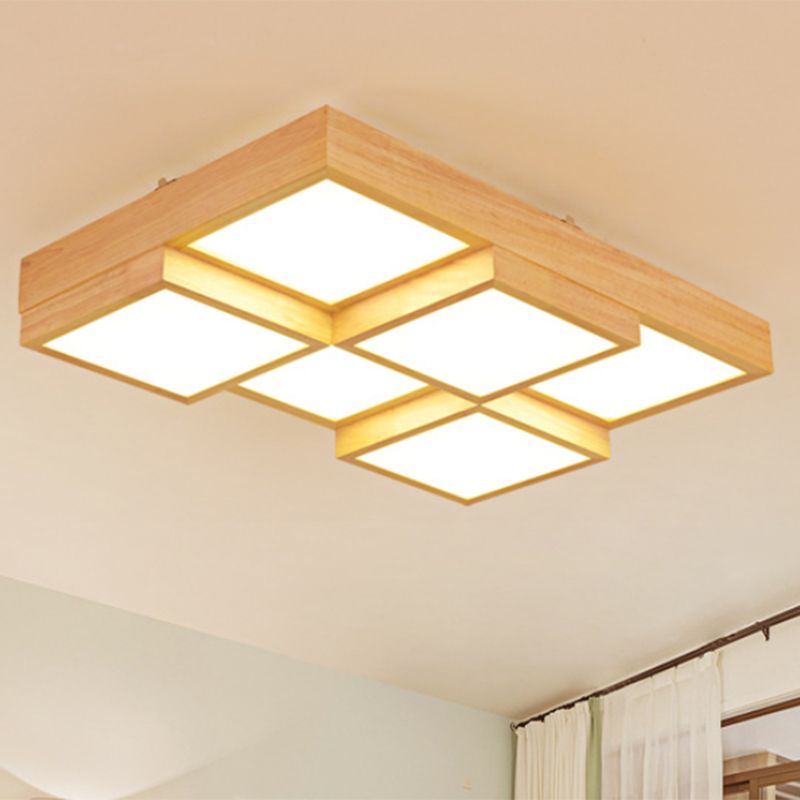 Check Flush Mount Ceiling Fixture Minimalist Wooden LED Flush Mount Light for Living Room