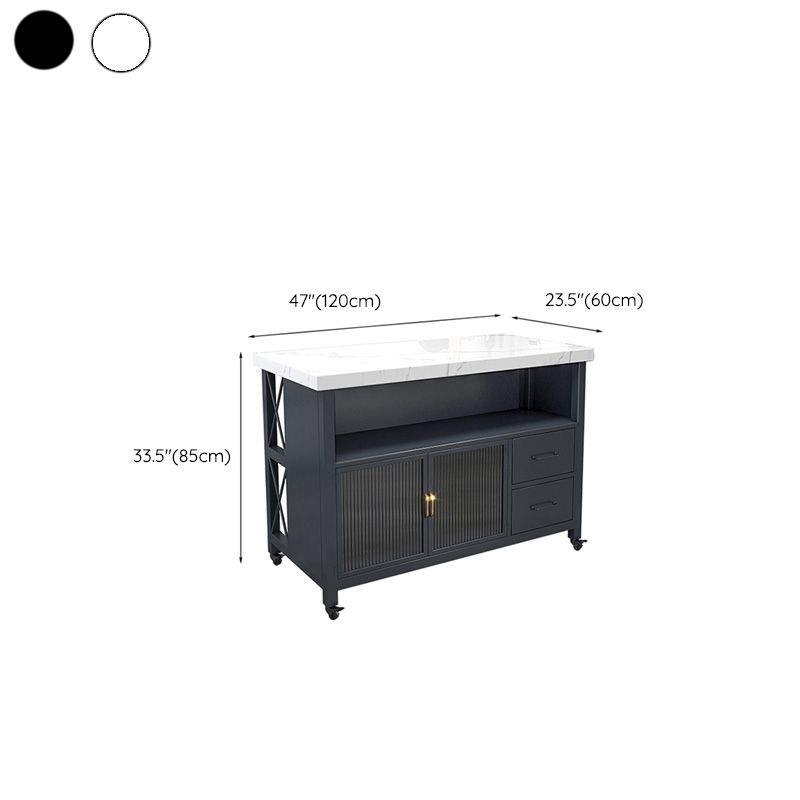 Modern Marble Island Table Dining Room Kitchen Trolley with Storage Cabinet