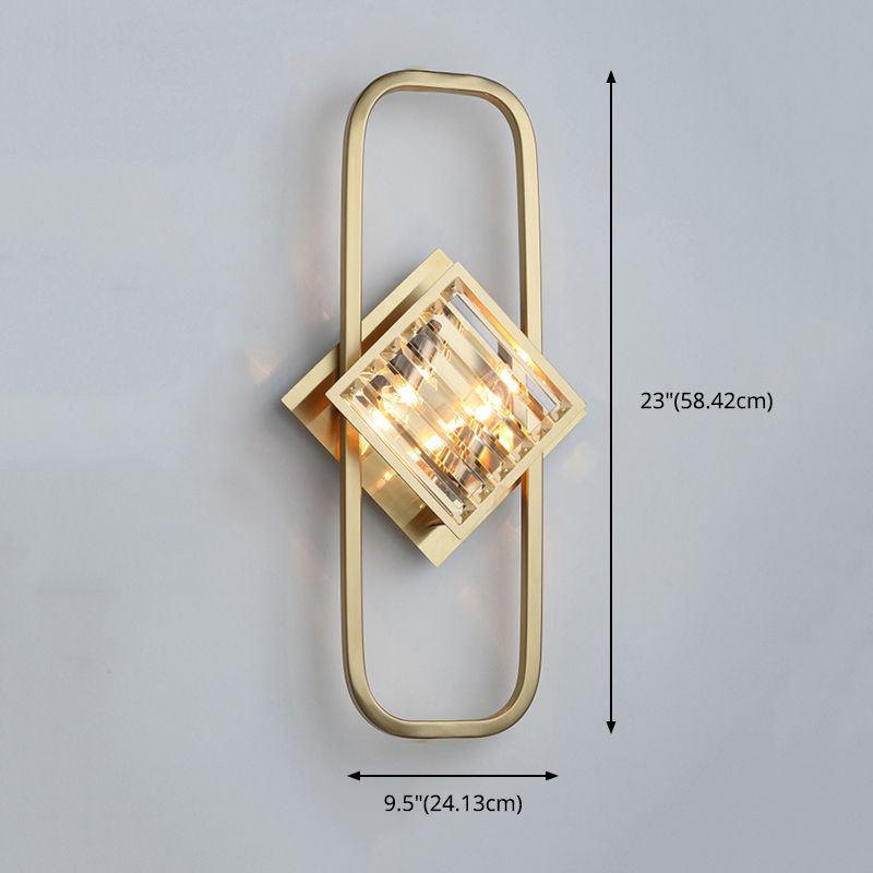 Electroplated Gold Crystal Wall Mount Lamp Postmodern Style Metal Geometric Lines Sconce Light for Dining Room