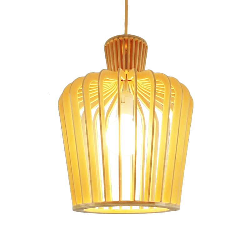Modernismo urna/calabaza iluminación colgante de madera 1 lámpara colgante de bombilla en beige para comedor