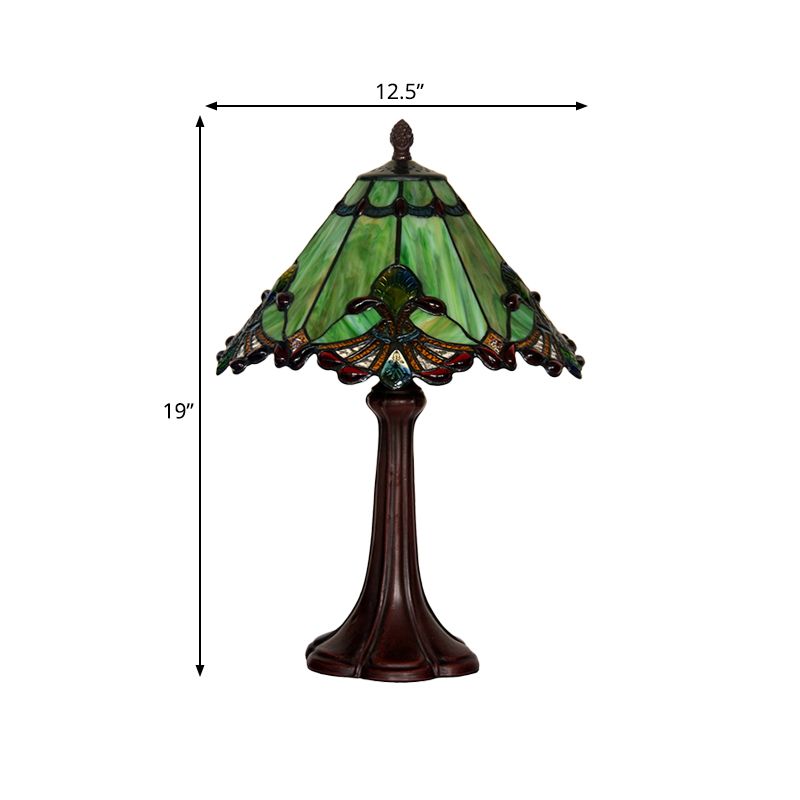 Green Glass Pyramidal Night Light Craftsman Single Coffee Table Lamp with Jewels