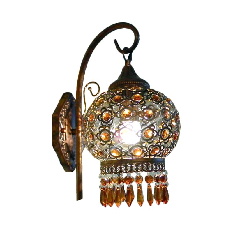 Rust 1 Bulb Sconce Light Bohemian Metal Global Wall Mount Lighting with Dangling Crystal for Bedroom