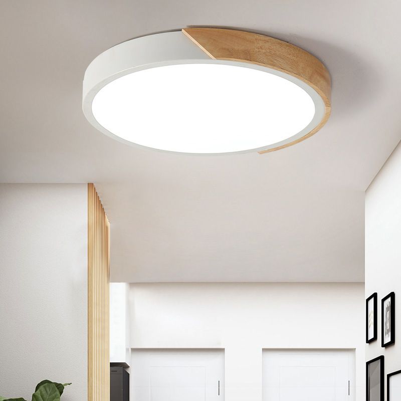 Minimalist Indoor Ceiling Light Fixture, Macaroon Flat Metal and Wood Ceiling Flush Mount Lights