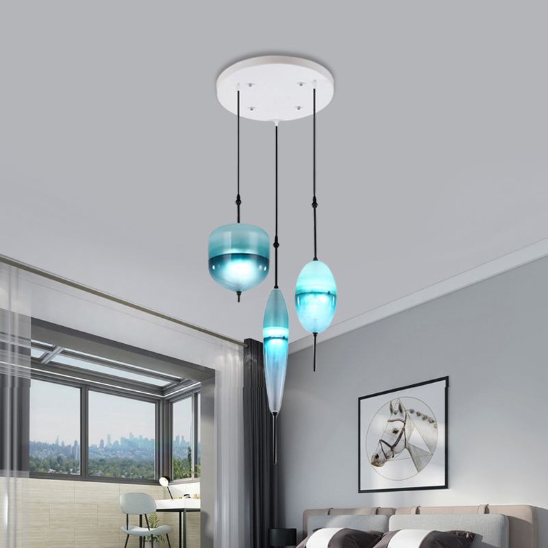 Modernist Teardrop Cluster Pendant Glass 3 Lights Living Room Hanging Light Fixture in Blue