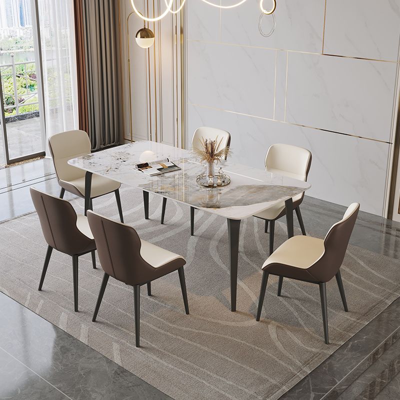 Rectangle Dining Site Table Contemporary Style Stone Furniture with 4 Legs