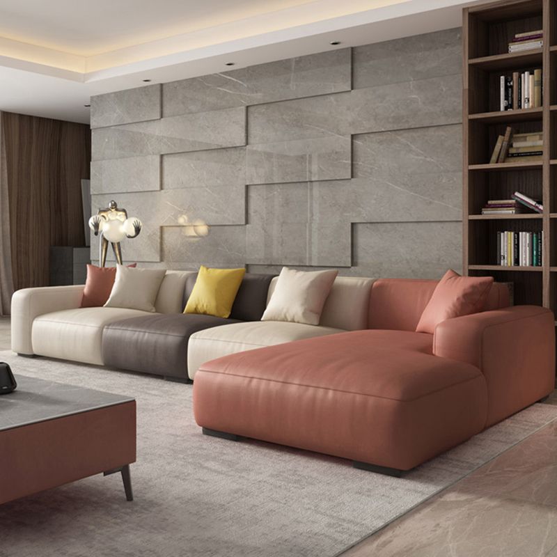 Stationary Faux Leather Living Room Square Arm Cushions Sofa