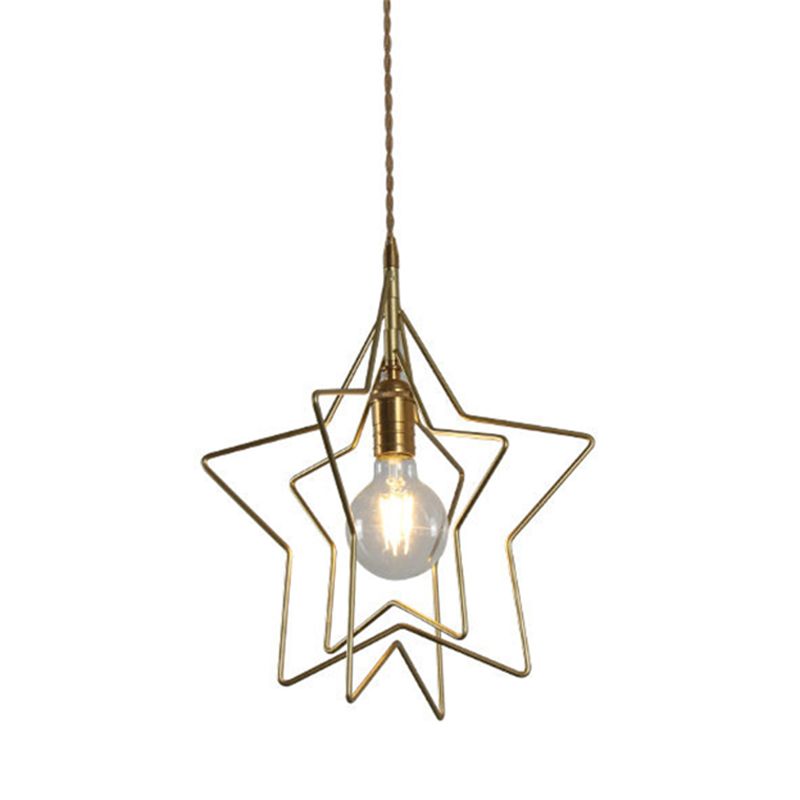 Metal 1 Light Pendant Light Nordic Simple Creative Star Cage Hanging Lamp for Living Room