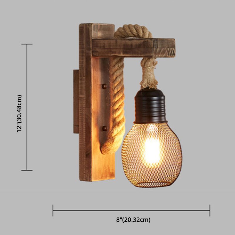 Aplique de pared industrial vintage 1 luz de aplique de cuerda natural para bar cafetería