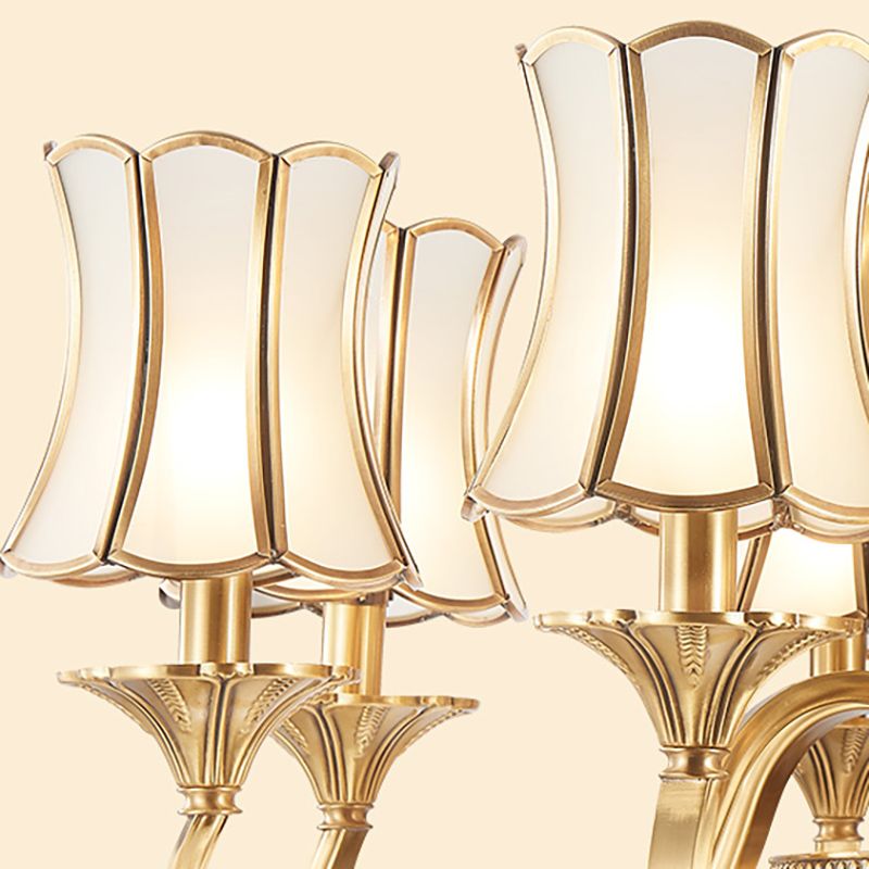 6 Heads Chandelier Lighting Colony Sputnik Metal Suspended Lighting in Gold with Scallope Frosted White Glass Shade