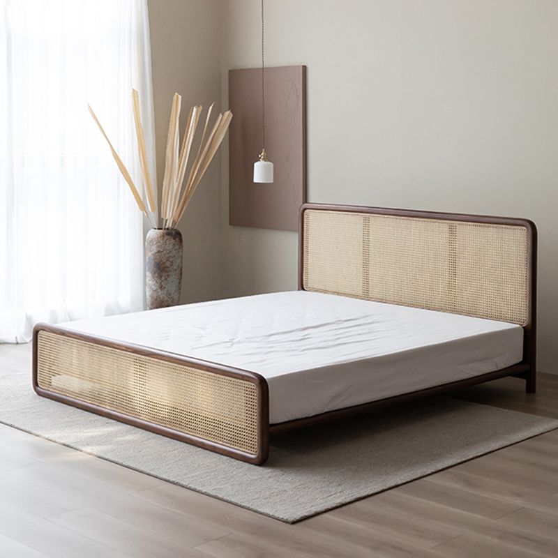 Solid Wood Standard Bed Tropical Rectangular Panel Bed with Headboard