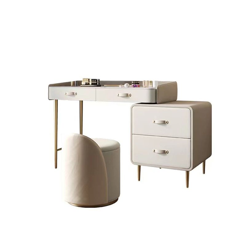 Beige 3/4-Drawers Dressing Table Faux Leather Make-up Vanity Desk