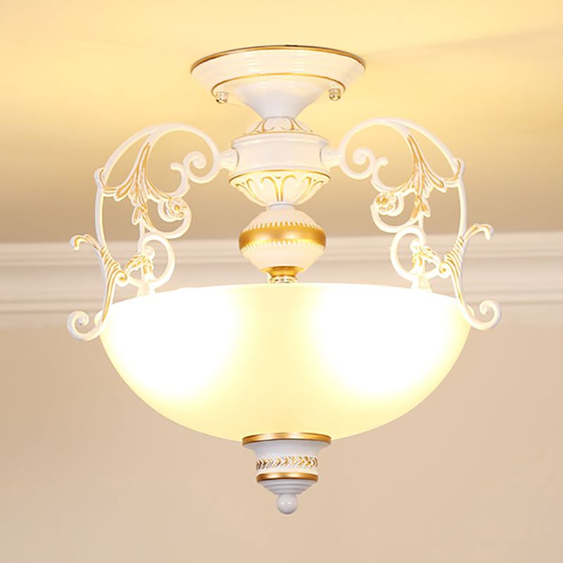 Traditional Style Ceiling Lamp White Glass Flush Mount Light Fixture for Living Room