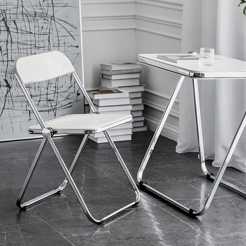 Silla de comedor plegable con respaldo abierto, silla de comedor individual sin brazos con patas de metal