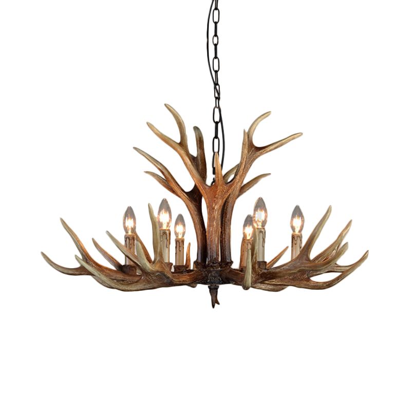 Wood Candle Pendant Chandelier Rural Resin 6/8/12 Heads Living Room Hanging Ceiling Light