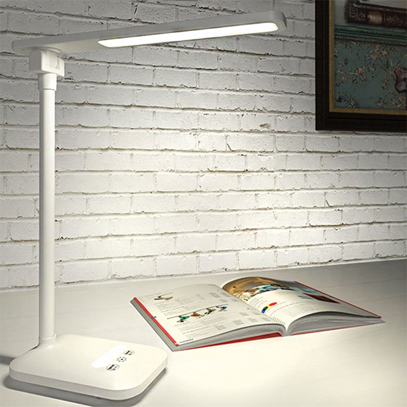 Lampada da scrivania rettangolare semplice moderna per leggere l'illuminazione da comodino da 5 W in plastica in bianco, USB/plug -in