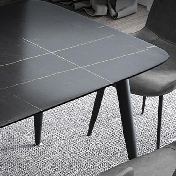 METAL INDUSTRIËLE RECHTANGELLAND EIT TAFEL Zwart gesinterde stenen tafel met metalen benen