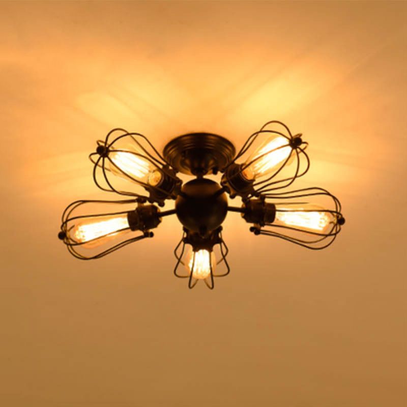 Industrial Style Flush Mount Metal Ceiling Light  in Black for Hallway