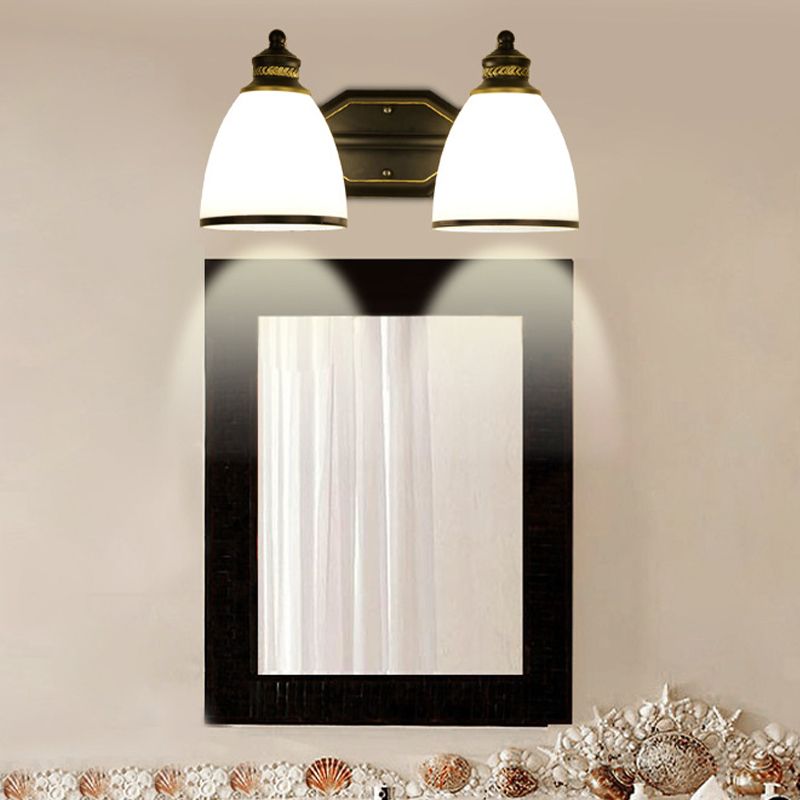 Bell Shape Living Room Wall Light Classic Cream Glass Black Wall Lighting Fixture