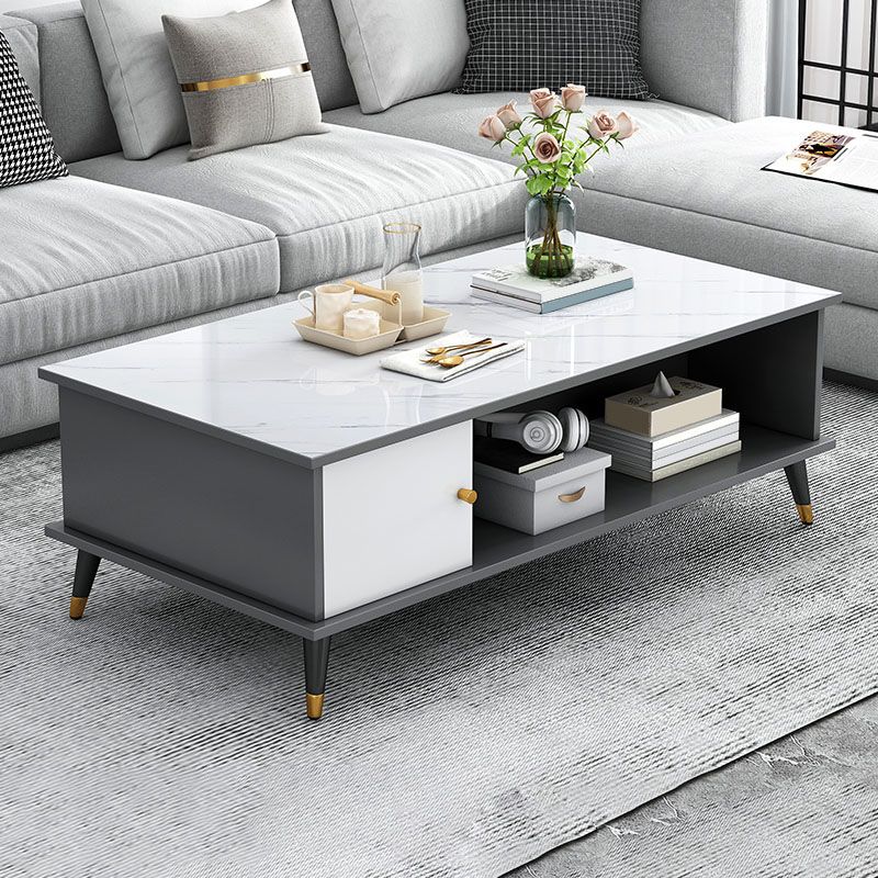 Rectangle White and Grey Modern Coffee Table with Four Legs for Living Room