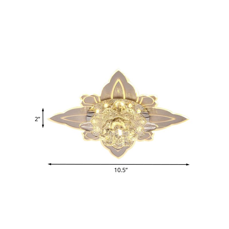 Clear Crystal Floral Ceiling Lamp Contemporary Passage LED Flush-Mount Light Fixture