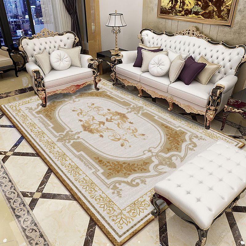 Apricot Tone Glam Area Carpet Polyester Marbling Indoor Rug Anti-Slip Backing Carpet for Living Room