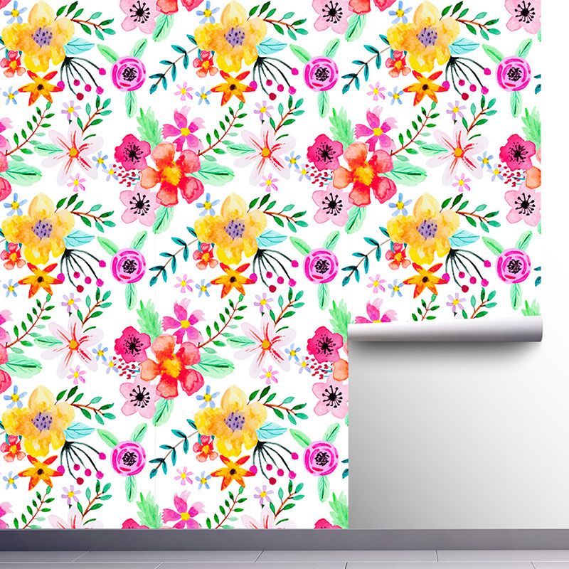 Stain-Resistant Blossoms Wall Art Plaster Minimalist Wallpaper Roll for Girl's Bedroom