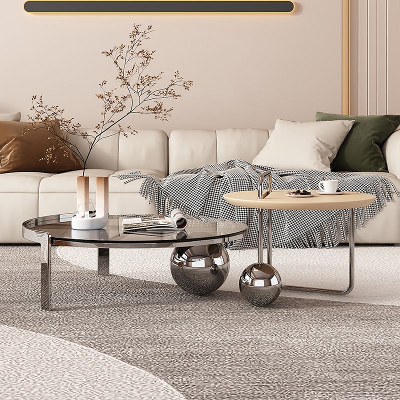 Contemporary Cocktail Table Glass Round Coffee Cocktail Table